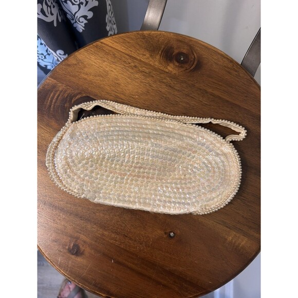 Vintage Sequin Beaded Pearl Clutch Bag Made In Japan Zipper Cocktail Formal - Picture 5 of 6